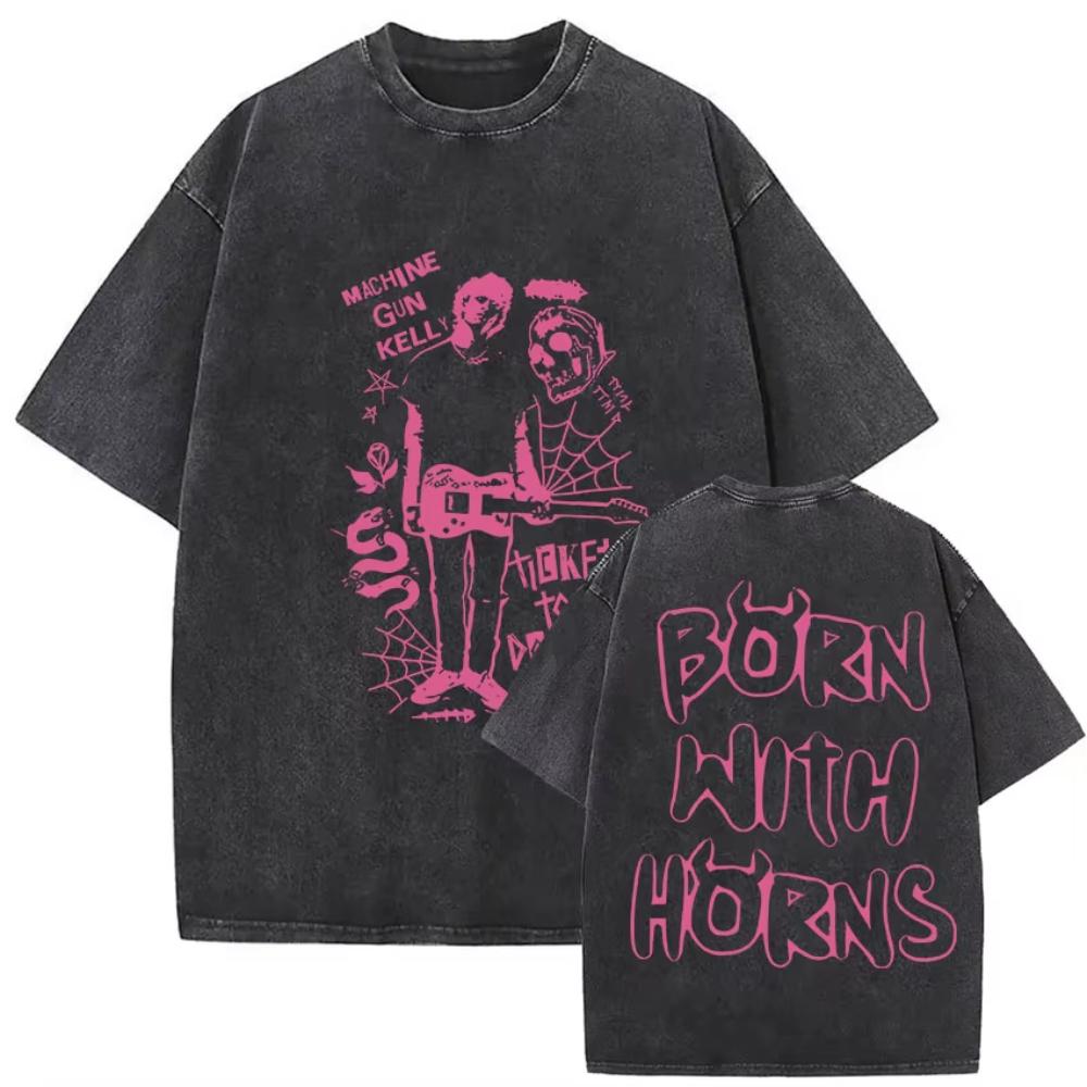Vintage Washed MGK Lost Americana Tour Print Tshirts Men Women Harajuku High Quality Fashion Oversized Cotton T Shirt