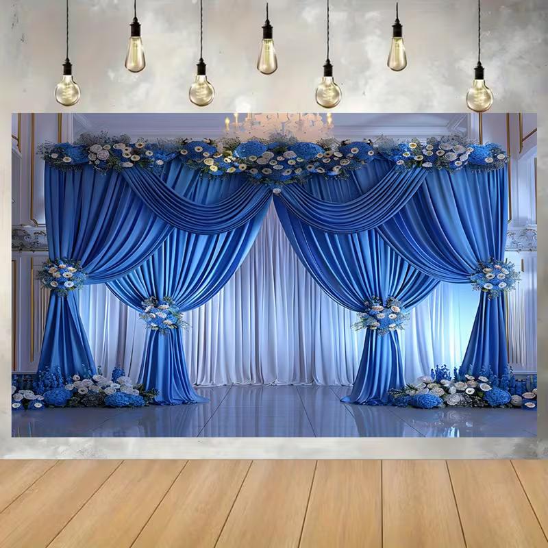 

2D Royal Blue Floral Backdrop - Satin Photography Background for Party 47.2x31.5inch/120*80cm