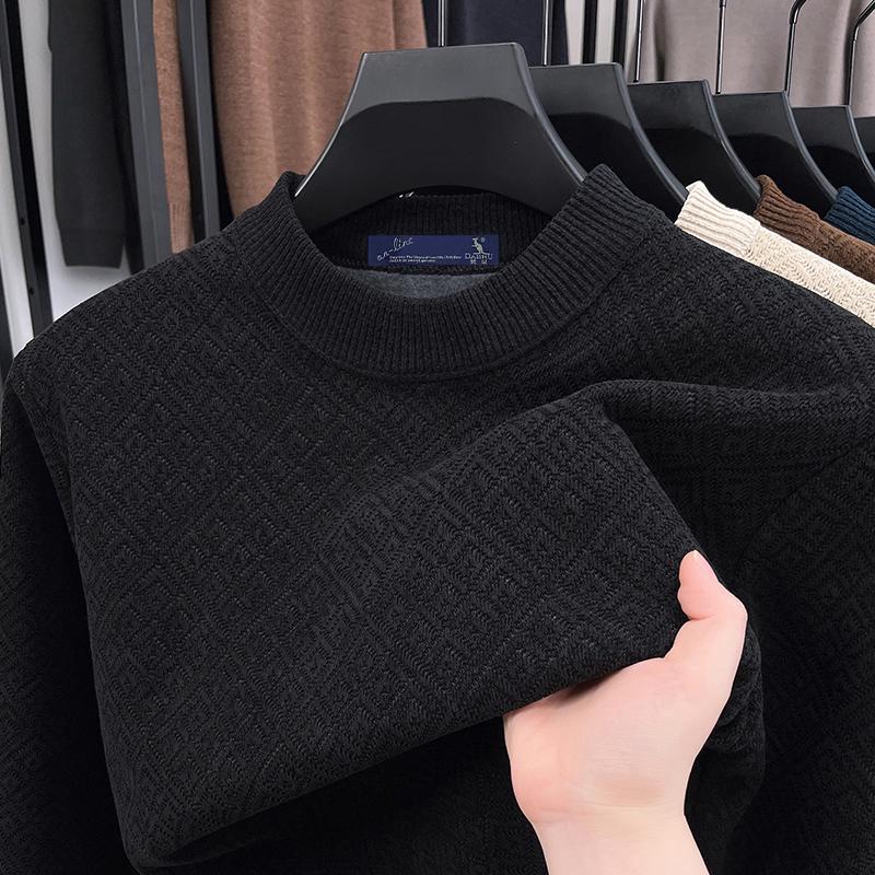 Kangaroo Daddy Winter Chenille Sweater - Fleece-Lined, Thick Knit Round Neck Pullover for Middle-Aged & Elderly Men