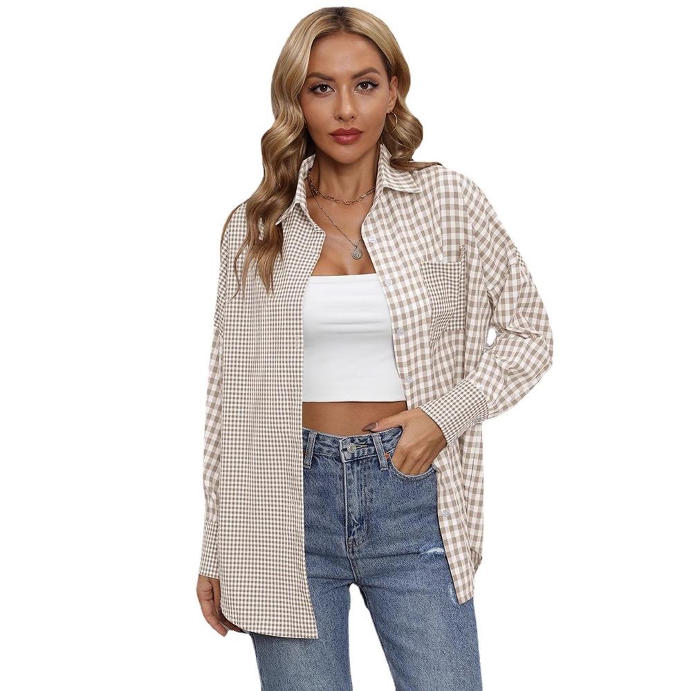 Women's Casual Plaid Shirt Long Sleeve Loose Fit Button Down Top with Multiple Color Options