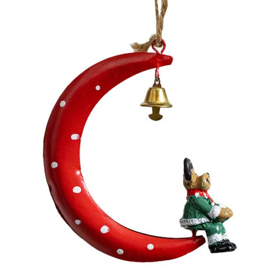 Christmas Pendant Moon Shape Design Christmas Elements Snowman Santa Claus Elk Hanging Pendant Holiday Atmosphere Ornament