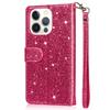 For iPhone 16 Pro Max Case Glitter Leather Stand Phone Cover Zipper Pocket
