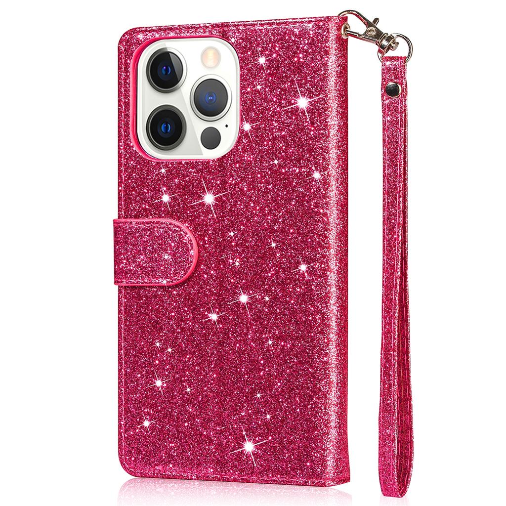 For iPhone 16 Pro Max Case Glitter Leather Stand Phone Cover Zipper Pocket