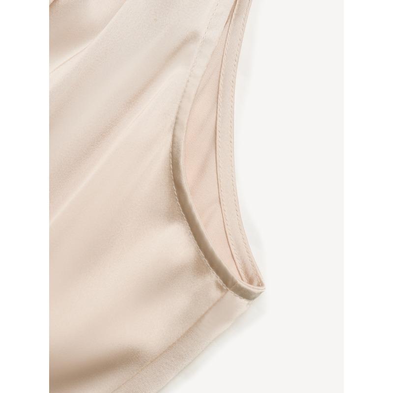 Women Champagne Solid Satin Beaded Halter Neck High Waist A Line Midi Dress