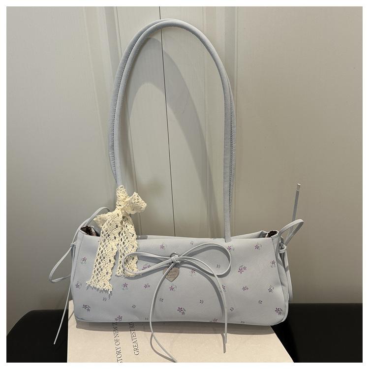 Cute Floral Bow Shoulder Underarm Bags for Women Lightweight Portable Ladies Handbags Simple Sweet Lace Girls Pillow Bag Tote