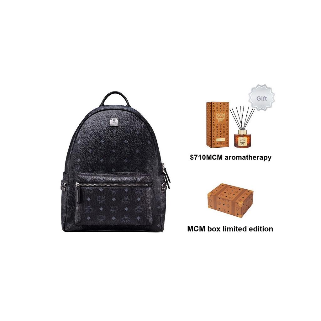 MCM Monogram Print Silver Hardware Classic Double Side Studs Large Capacity Coated Canvas And Napa Leather Backpack Unisex Backpack MMK6SVE38BK001