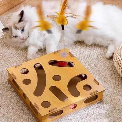 Brinquedo Interativo para Gatos Jogo de Labirinto Provocando Gatinho Animal de Estimação Quebra-Cabeça com Bolas de Sino Caixa Engraçada para Cavar Túnel de Feltro Ferramenta de Auto-Entretenimento