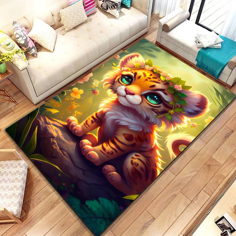 Cute Little Tiger Pattern Rug Wild Animal Carpet for Living Room Bathroom Mat Creative Doormat for Bedroom Home Decor Floor Mat