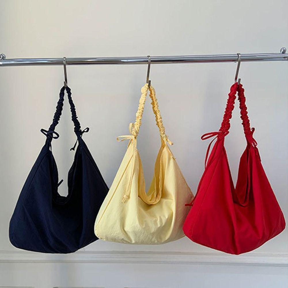 Large Capacity Nylon Crossbody Bags Solid Color Underarm Bag Pleated Shoulder Bag  School Bag