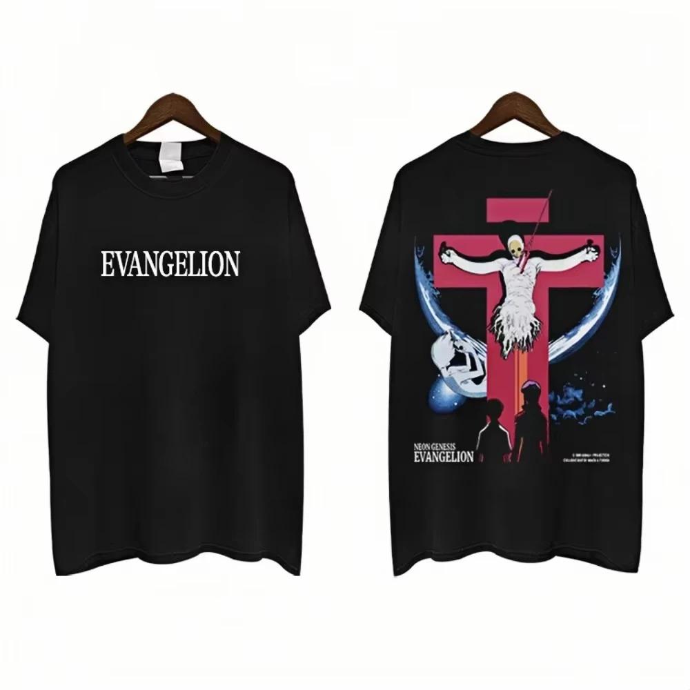 

Black Oversized Neon Genesis Evangelion Double-Sided T-Shirt with Lilith Cross Graphic 4XL