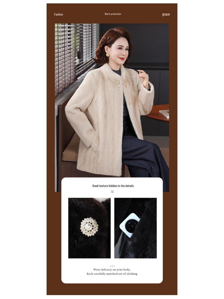 Mom's 2025 Faux Mink Velvet Winter Coat - Eco-Friendly Fur for Middle-Aged & Elderly Women in 40s & 50s