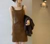 Women's Korean-Style Knitted Spaghetti Strap Dress - Slimming & Flattering, Perfect for Spring and Autumn Layering