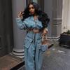 Denim Two Piece Sets Women Coat Jacket Wide Leg Pants Jeans Suits Matching Sets Trousers Outfits 2025 Y2k Streetwear Party