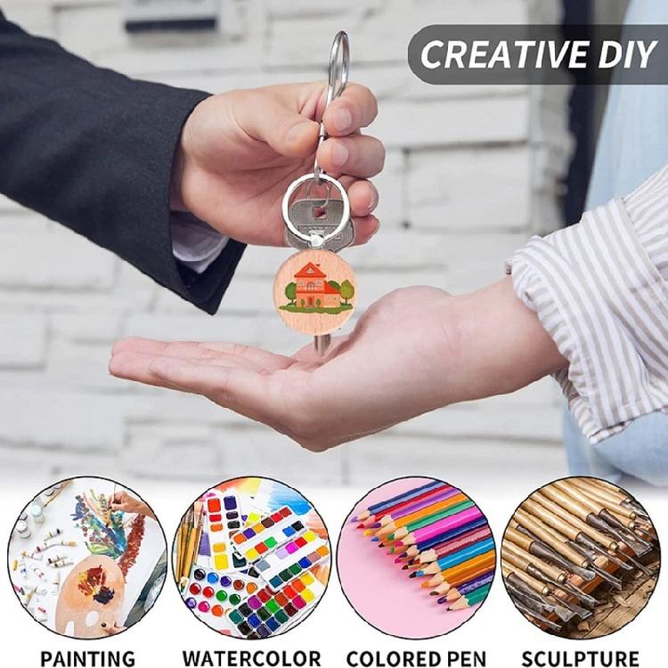 Pack of 50pcs Unfinished Wood Slices Blank Keychain Handcraftrd Wooded Key Chain