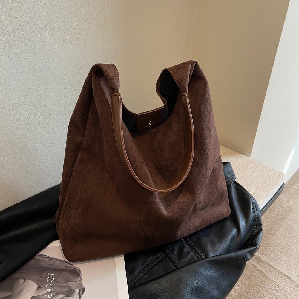 Women Faux Suede Shoulder Bag Simple Tote Handbag Large Capacity Trendy Hobo Hasp Closure Vintage Hobo Bag Outdoor Travel Bag
