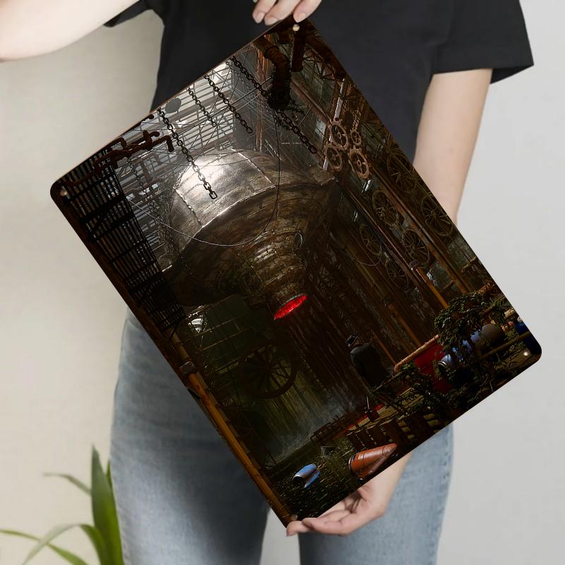 

Steampunk Mechanical Dome Vintage Metal Wall Art Industrial Gear Chain Scene Decor Painting 20x30cm（7.8x11.8inch）