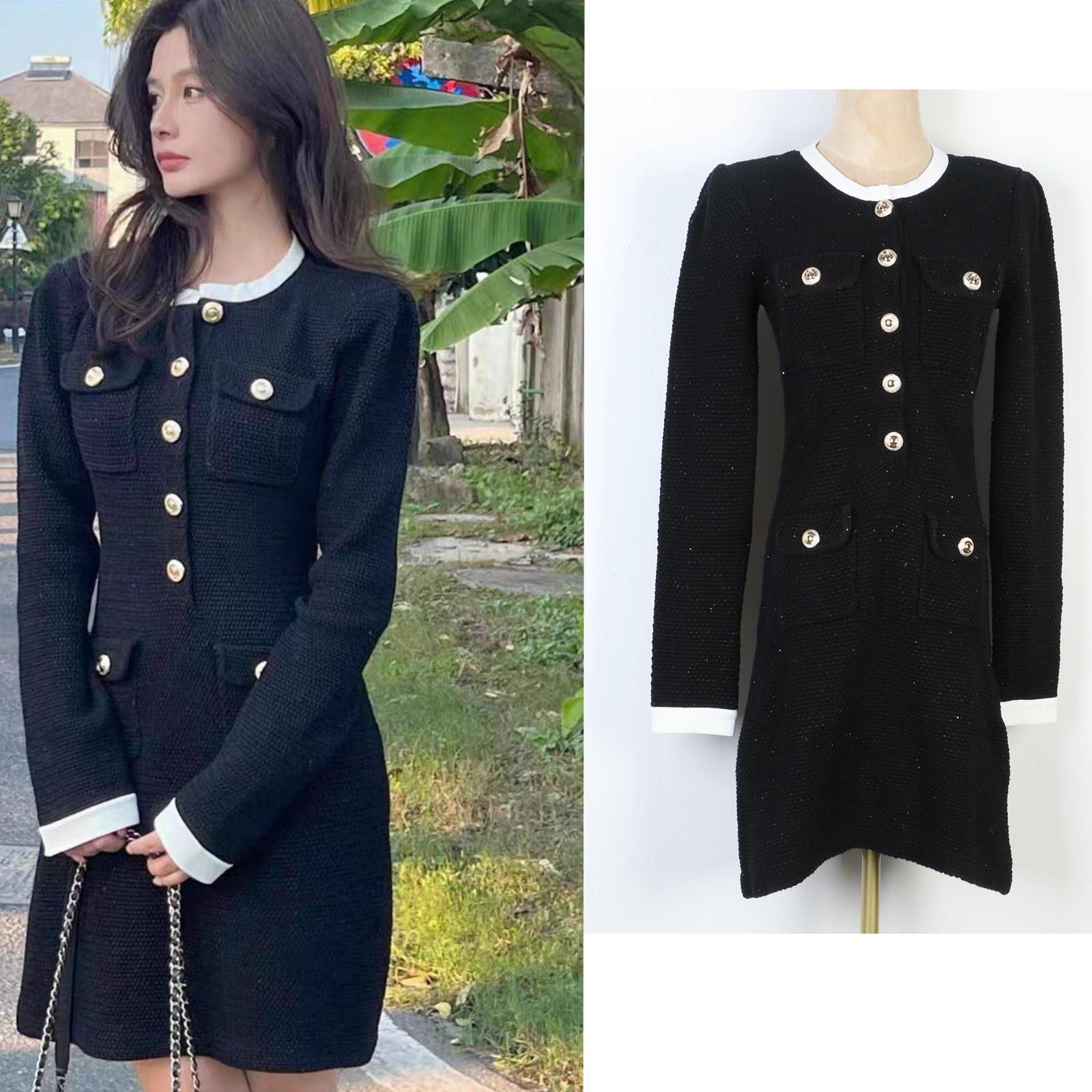 

S Family Women s French Socialite Contrast Knitted Dress - Autumn/Winter L