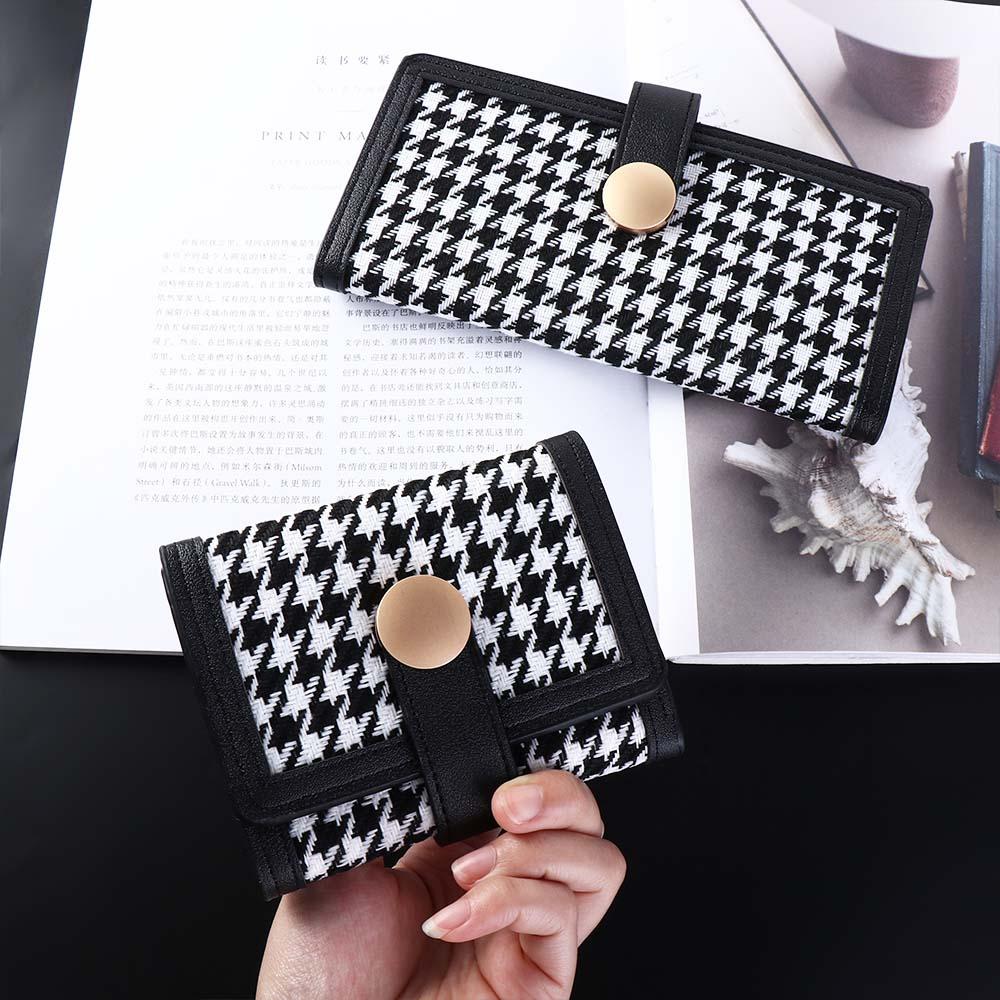 Short Card Holders Clutch Korean Style Short Wallet Fashion Women Houndstooth Wallet Outdoor