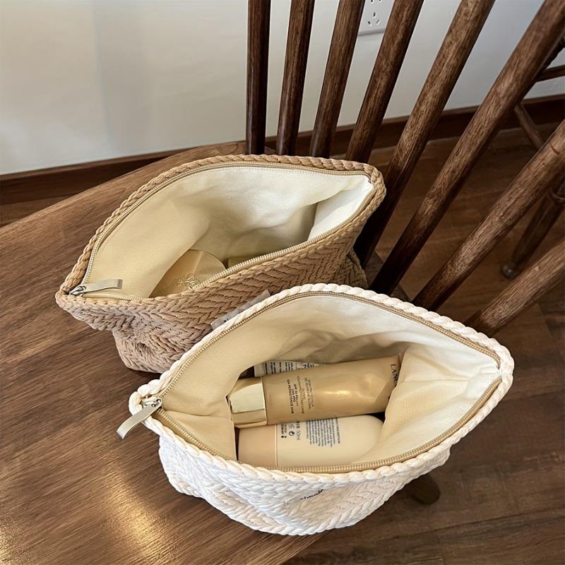 1pcs Bohemian Woven Handbag with Ear-shaped Pattern Polyester Canvas Makeup Clutch Zipper Pouch for Beach Festival Evening Party