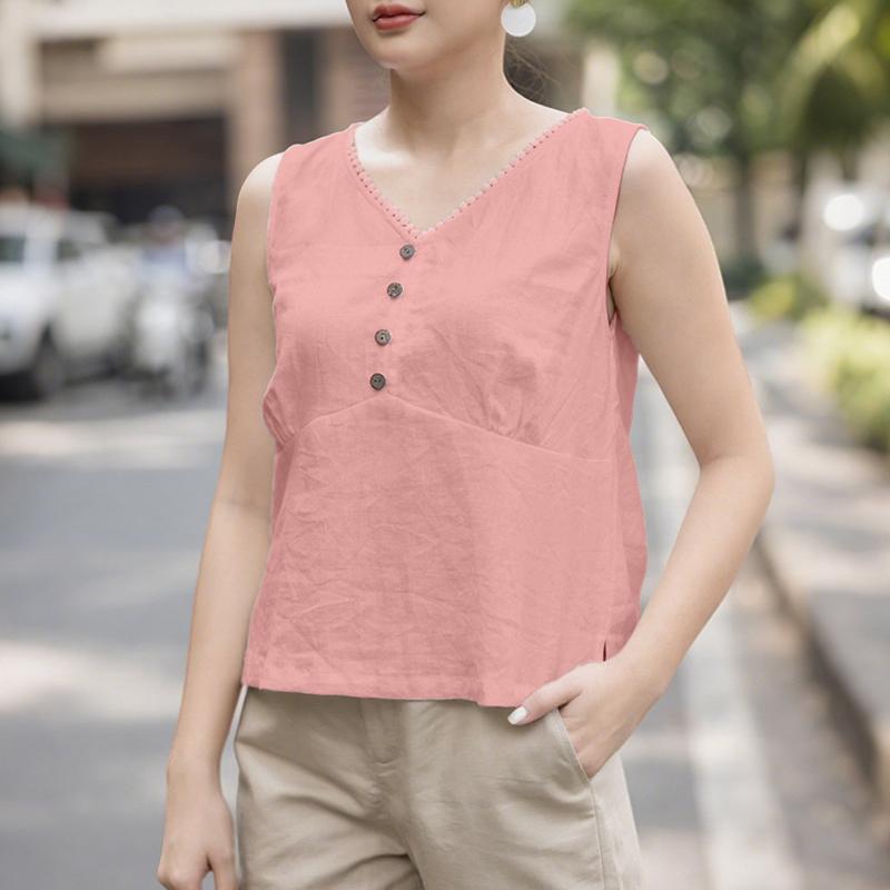 

ZANZEA Женские повседневные летние майки без рукавов с V-образным вырезом 5XL розовый