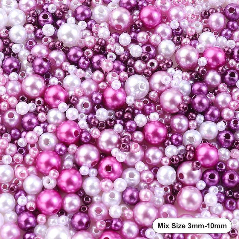Mixed Size Acrylic Pearl Beads Round Tiny Craft Beads Loose Pearls for Jewelry Making DIY Craft Necklaces Bracelets 30g/pack