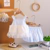 Stilvolles Zweiteiler-Set für Mädchen: Weste & Spitzen-Puppe-Shirt - Ärmelloses Top mit Schleife, Größen für kleine & mittlere Kinder