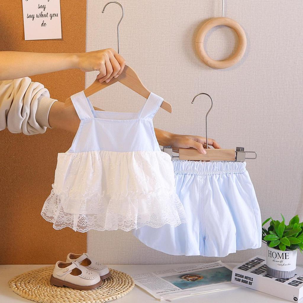 Stilvolles Zweiteiler-Set für Mädchen: Weste & Spitzen-Puppe-Shirt - Ärmelloses Top mit Schleife, Größen für kleine & mittlere Kinder