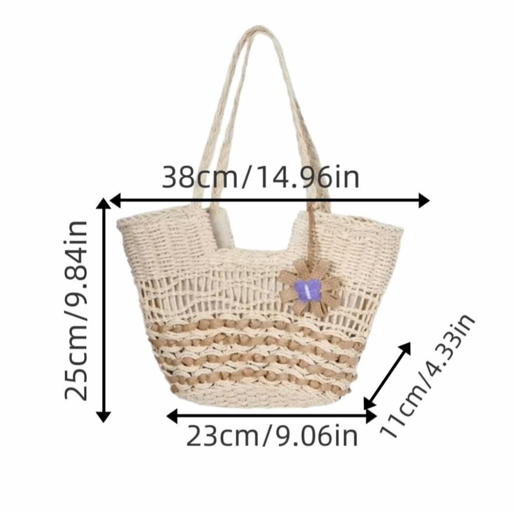 Large Capacity Straw Woven Bag Versatile Design Eco-Friendly Shoulder Beach Bag Straw Material Woven Texture Handwoven Bag Women
