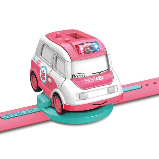 2-in-1 Mini Cartoon Car Analog Electronic Watch Ambulance City Truck Engineering Car Interactive Toy Lovely Children Mini Car Pull Back Toy