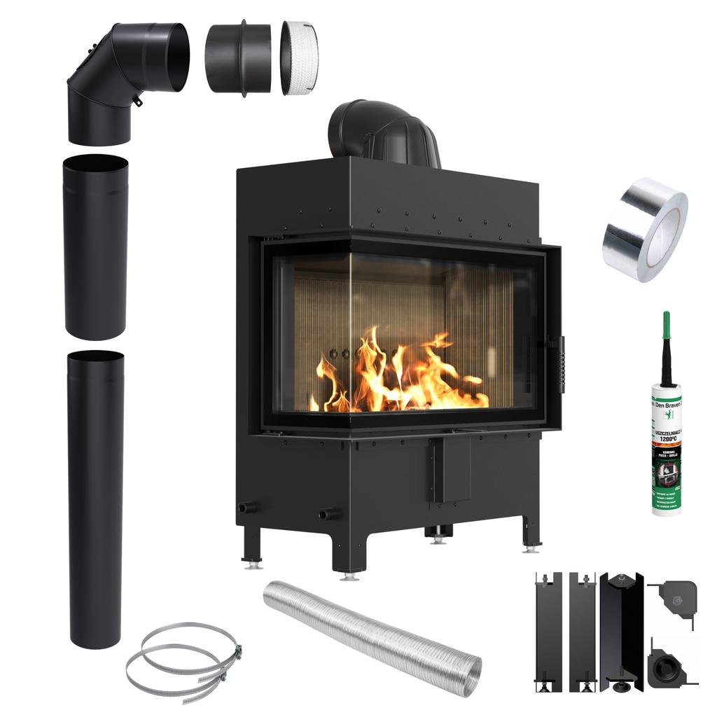 Fireplace KRATKI LUCY Left 14 kW Ø200 BLACK Mounting Kit with Closing