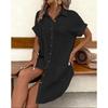 Loose Casual Midi Dress Women Solid Color Single Breasted Short Sleeve