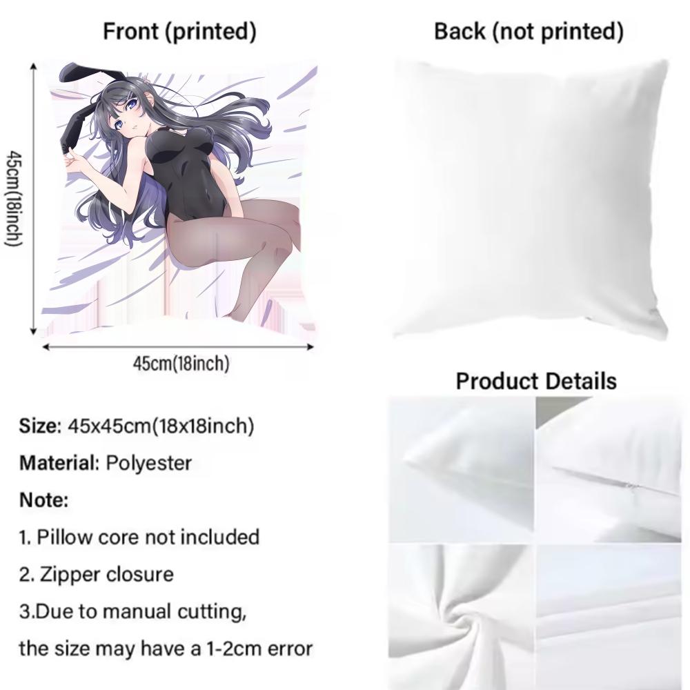 Mai S-Sakurajima Anime Cushion Cover Pattern Printed Pillowcase for Living Room Sofa Cushion Cover & Bedroom Decor