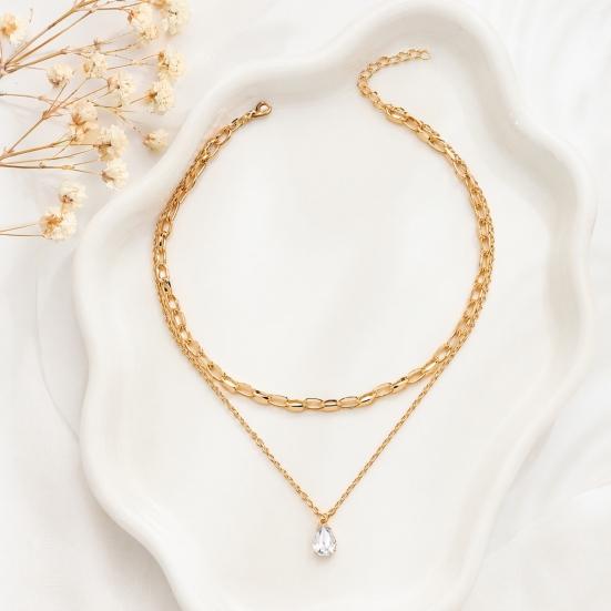 Cubic Zirconia Drop Necklace, Double-Layered Chain Necklace, Elegant Chain Choker Water Drop Pendant Necklace, Jewelry Gift for Women Wife Her