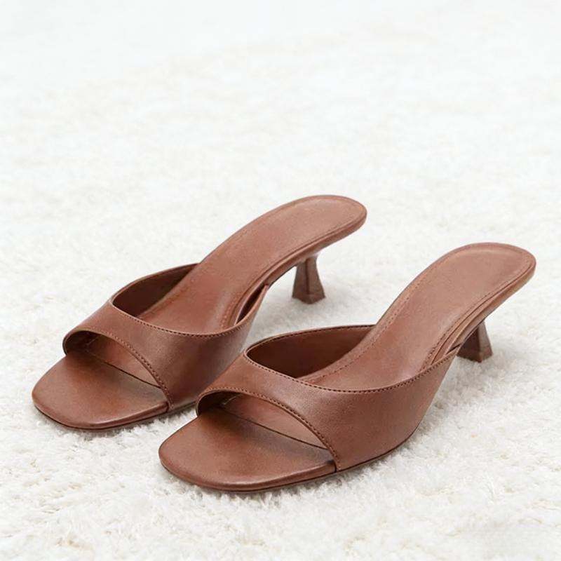 Fashion  Kitten-heel Slipper Women Concise Open-toe Slides Mules Shoes Comfortable Casual  Women Sandals