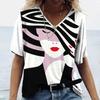 Ladies' V-neck T-shirt 3D Digital Printing Art Abstract Face Fashion Casual Trend Printed Short Sleeved Shirt