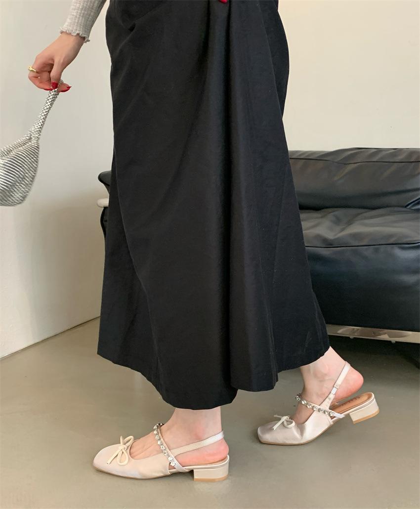 

~ Xiaoxiangfeng back empty single shoes thick heel summer beautiful rhinestone word with Mary Jane bag head sandals women 39 шампанского