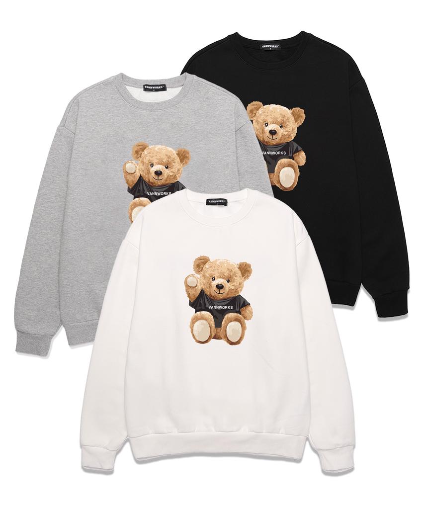 VANNWORKS Sitting Bear Oversized Sweatshirt (Vndts104) White (B Type)