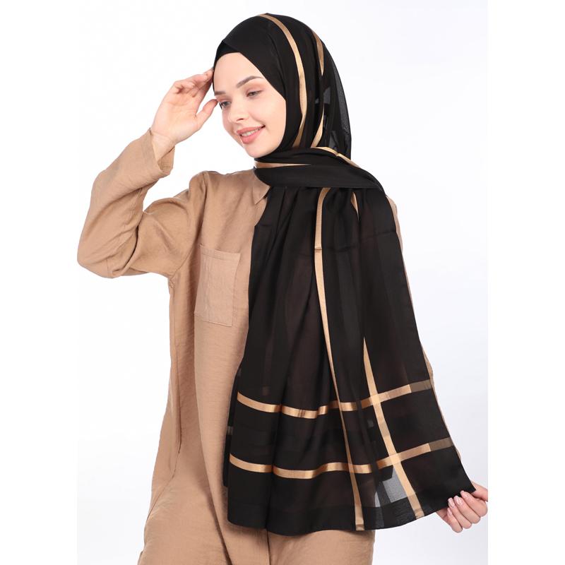 

Miray Толстый Полосатый Флеш Шифон Черный/Золотой