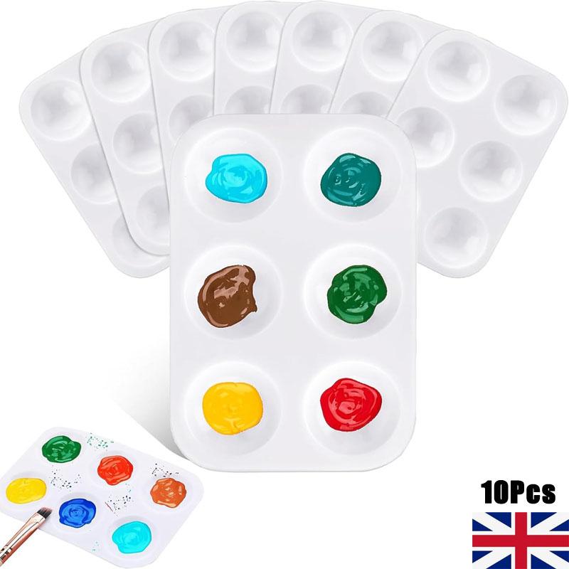 10pcs White Plastic Paint Palettes 6 Compartments Rectangular Watercolor Painting Tray for DIY Craft and Painting
