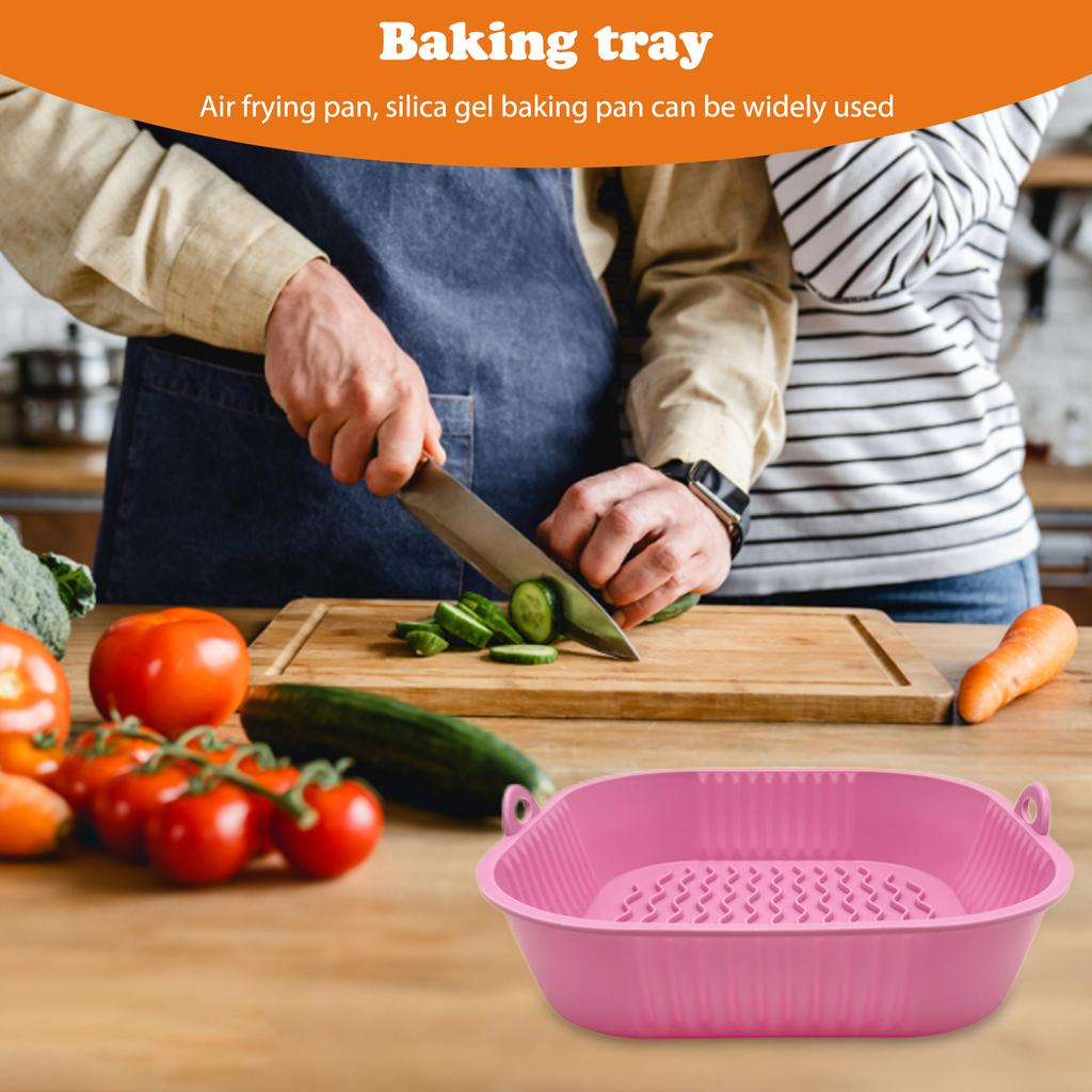 Silicone Air Fryers Baking Tray Foldable Replacement 19cm Square Shaped Air Fryers Oven Baking Tray with Handle Kitchen Tools