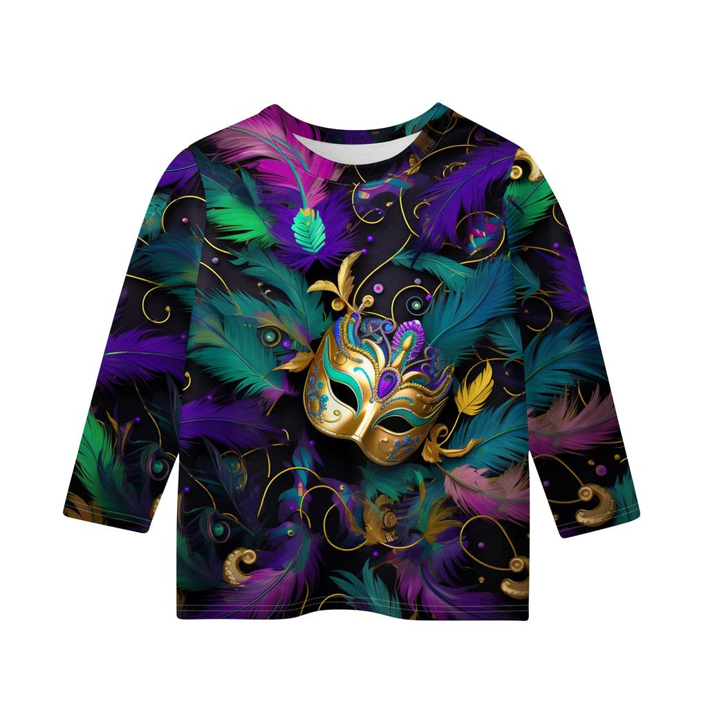 Print Tops For Youth Girls Round Neck 3/4 Sleeves T-Shirts Trendy Tops Outfit Tees