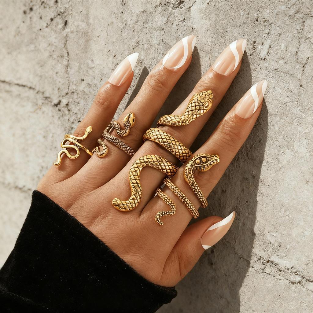 Fashion snake ring set, trend exaggerated personality creative animal ring, metal jewelry