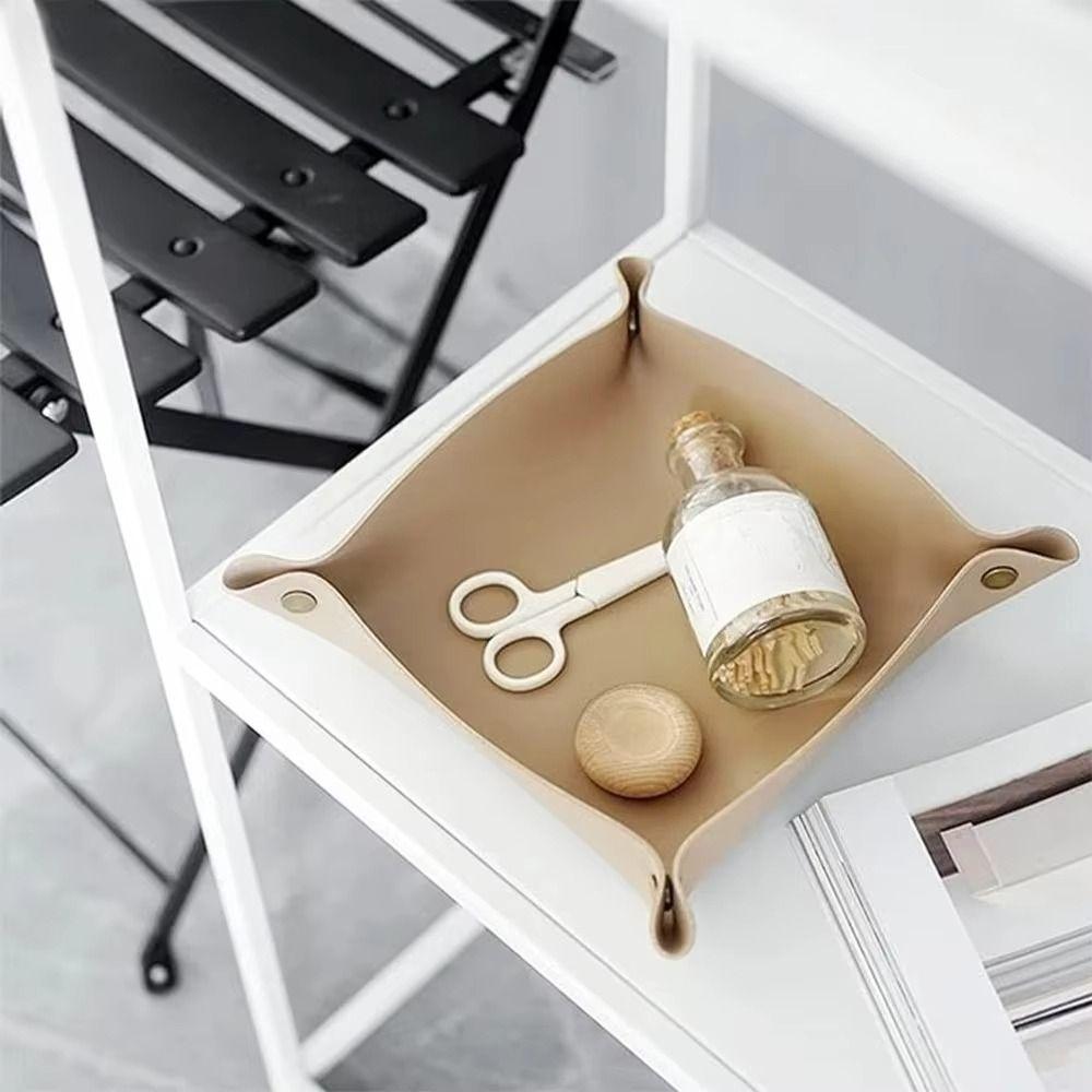 Large Capacity Leather Tray Foldable Storage Tray for Jewelry Phone Key Wallet Coin