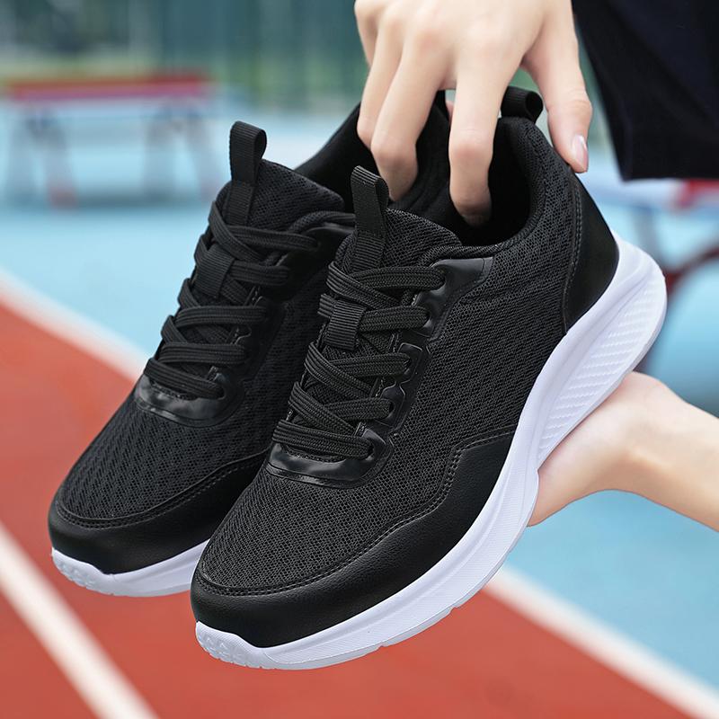 Men Breathable Mesh Running Shoes Black Thick Soled Sports Anti Slip Cushioning Walking Shoe Lightweight Fitness Training Shoes