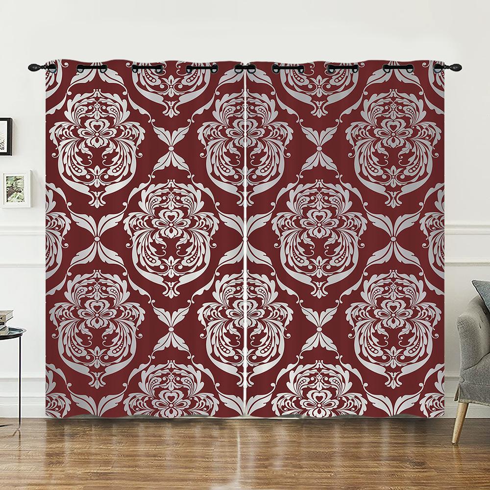 Curtains Court Pattern Retro Flower Curtain Digital Printing Blackout Curtain No Punching