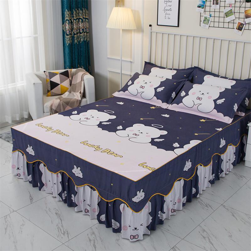 Flower Print Ruffled Bedding Set,Pillowcases Set/Bed Skirt Set,Bed Skirt*1 ,Pillowcases *2 (Size: Twin/Full/Queen/King)