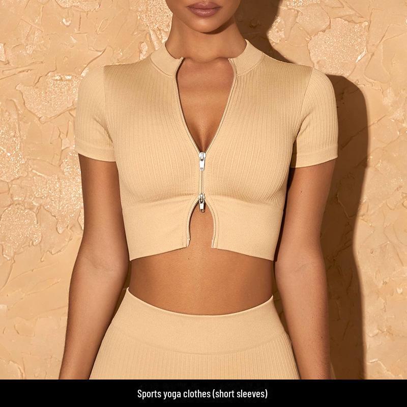 Seamless European and American Yoga Outfit: Sports Underwear, Long Sleeve Vest, and High Waist Pants for Women