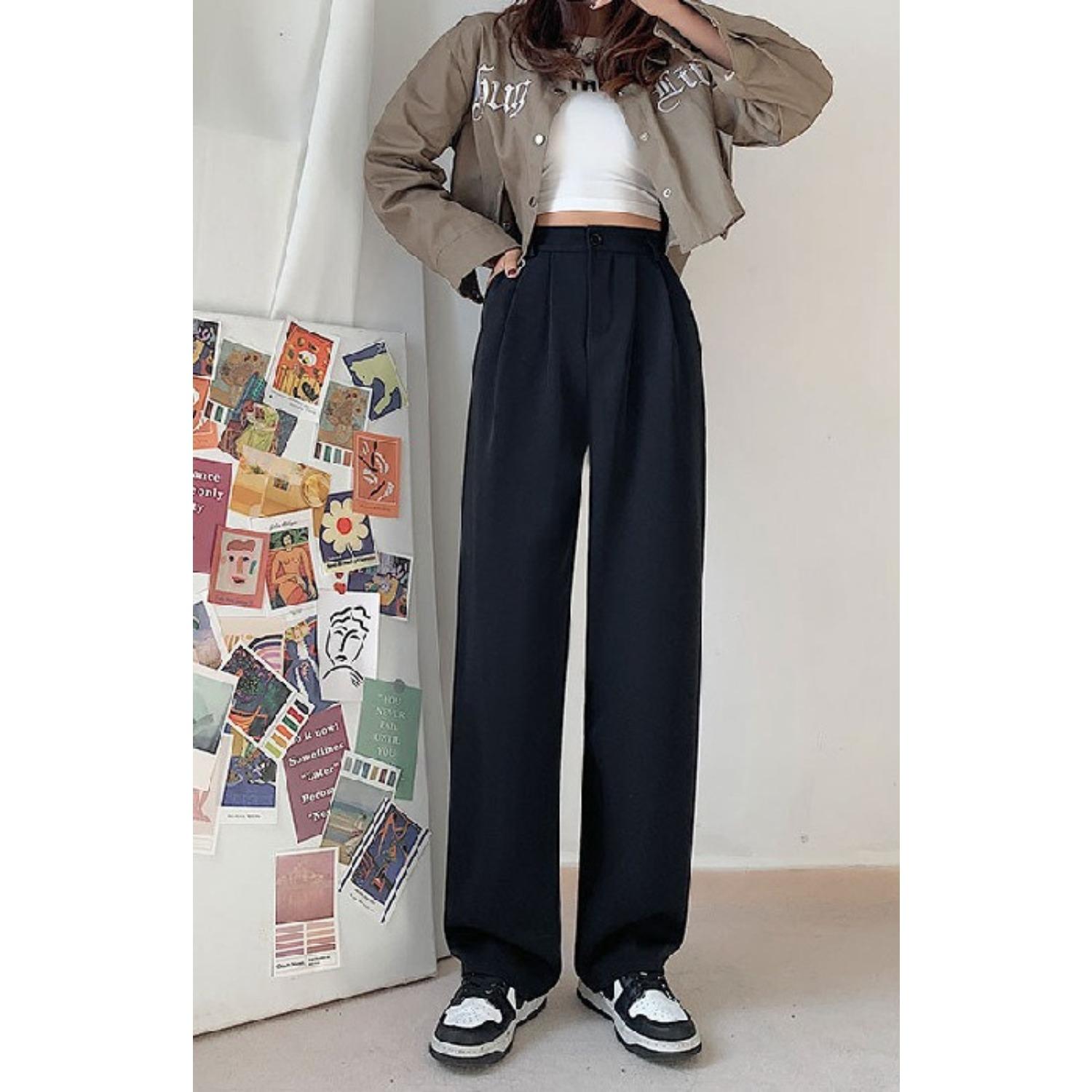 Women s High Waist Wide Leg Pants Casual Straight Trousers Flowy Dress Pants S