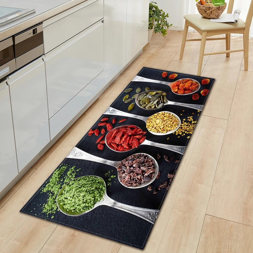 Ingredients and Spices Pattern Home Kitchen Floor Mats Door Front Decoration Floor Mats