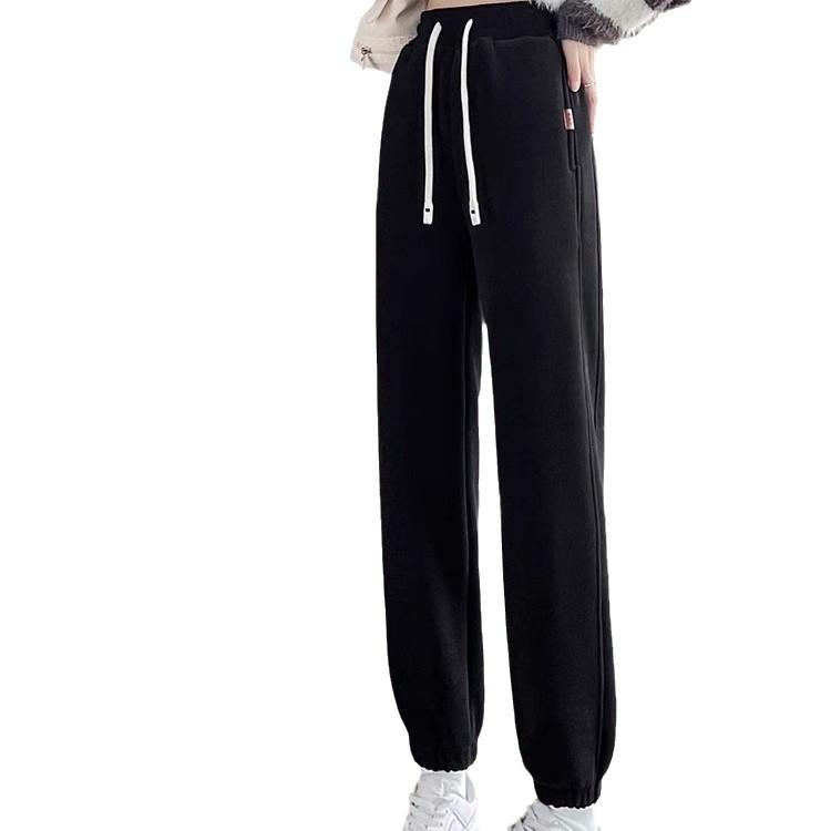 Women's Windproof Fleece-Lined Sweatpants - Warm Thickened Lamb Fleece for Autumn/Winter Casual Wear